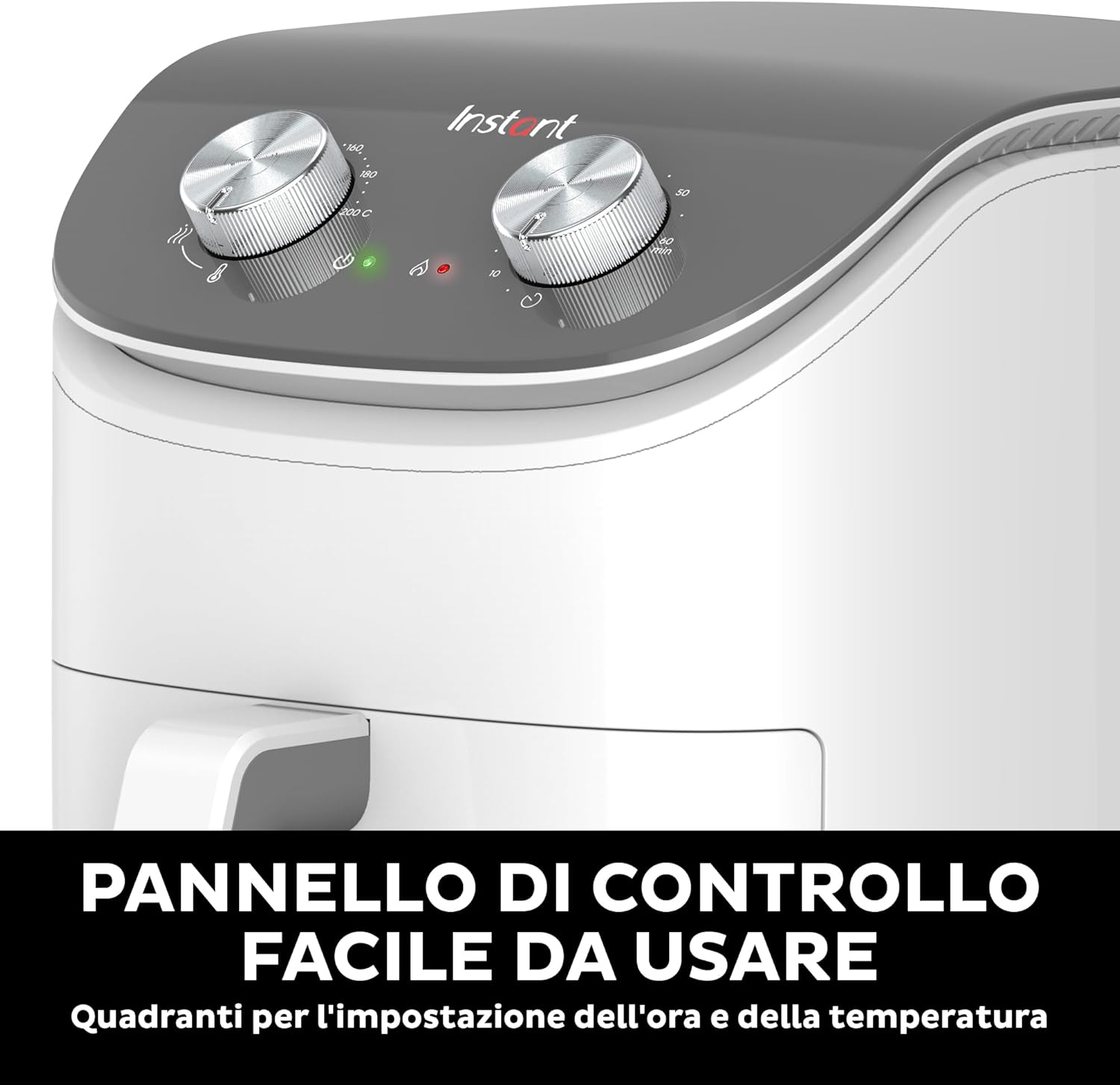 Instant Friggitrice Ad Aria Compatta 3.8L, Pasti Sani Senza Olio, Temperatura Regolabile, Timer, Bianco - 1500W