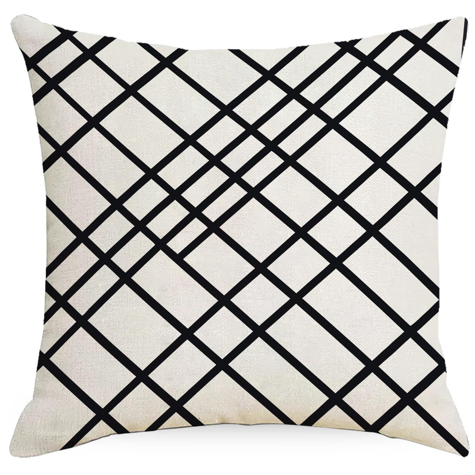 Cushion Covers 40cm x 40cm Beige Black Geometry Decorative Pillows Linen Square Sofa Bed Cushions with Invisible Zipper Throw Pillow for Living Room Outdoor Pillowcases