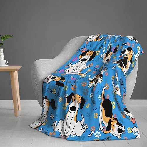 Miniatura 9 de Manta de cama ultrasuave con diseño de perros lindos con fondo azul, para todas las estaciones, cálida, ligera, acogedora manta de felpa