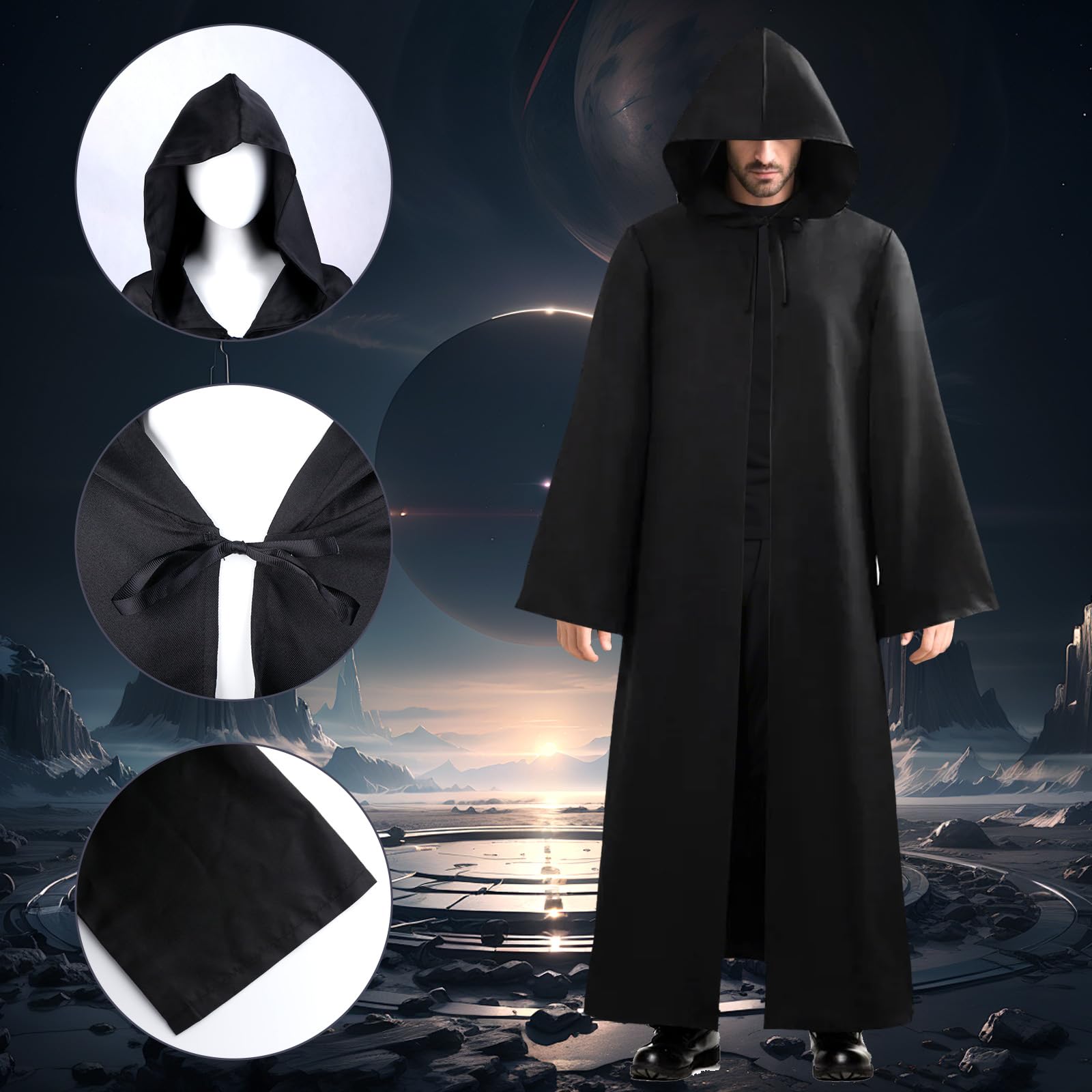 Vampire Robe Men Je-d Costume Cape Adult, Knight Hooded Robe Medieval Fancy Dress ...