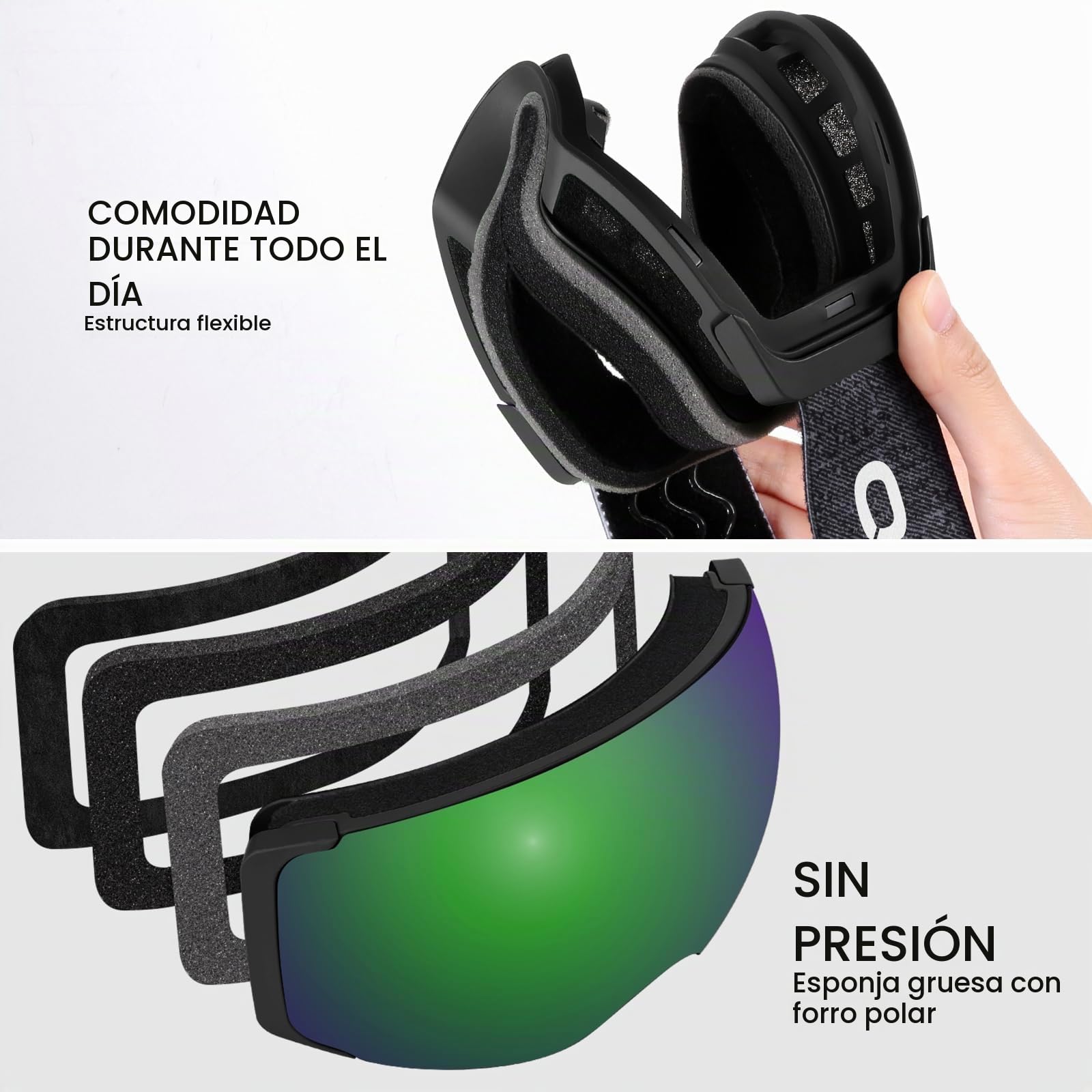 Odoland Gafas de Esquí Esféricas Grandes Sin Marco con Lentes Magnéticas Intercambiables, Máscara de Esquí para Adultos y Jóvenes, BGE