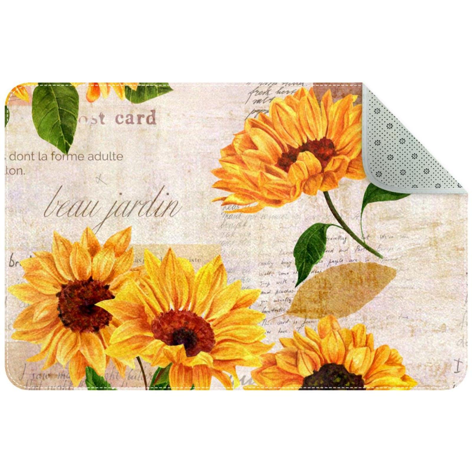 Paillasson vintage tournesols lavable en machine pour entrée et couloir douillet