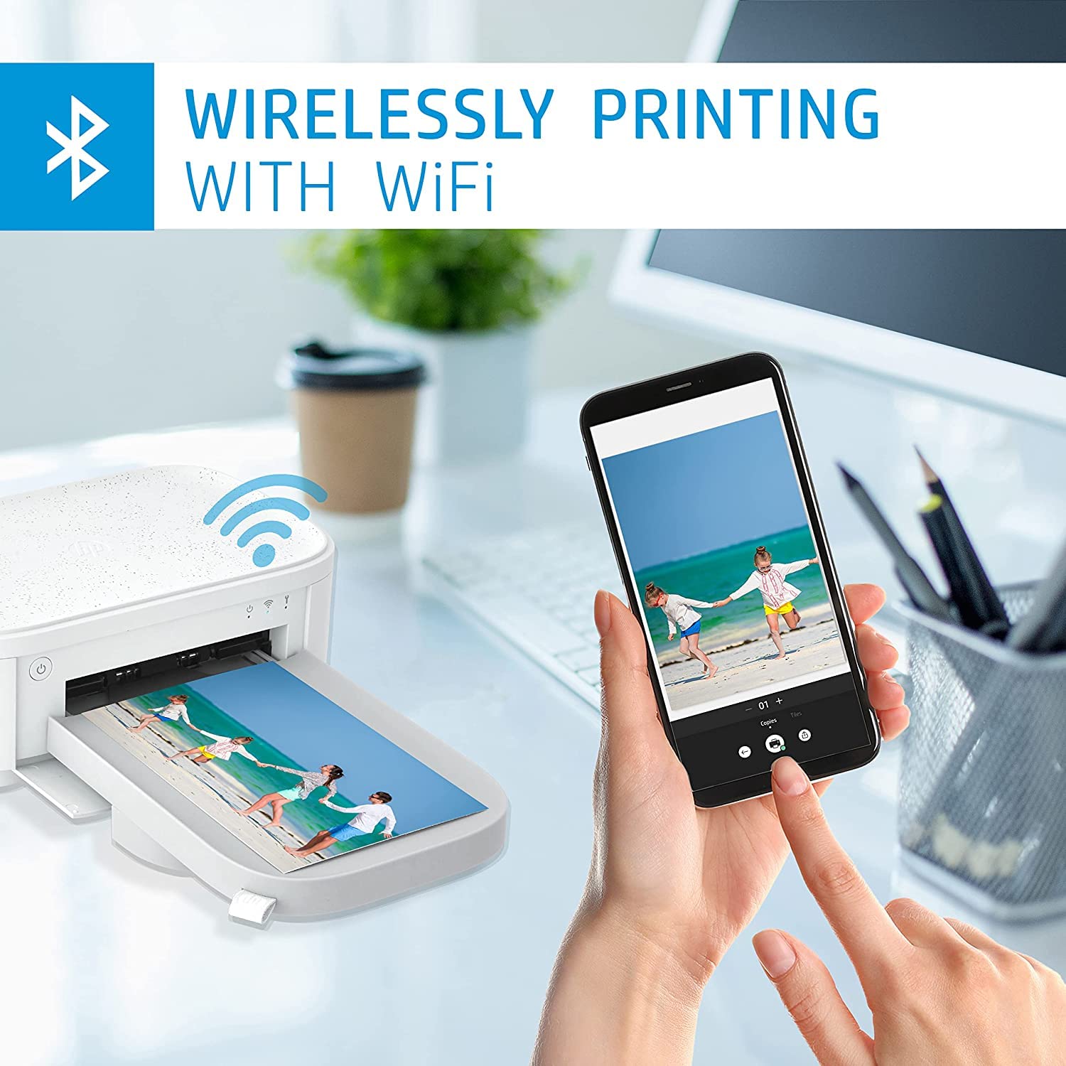 HP Sprocket Studio Plus Stampante Wi-Fi – Stampa in modalità wireless foto 4x6 + Sprocket Studio Plus 10,2 x 15,2 cm Carta fotografica e cartucce (include 108 fogli e 2 cartucce)
