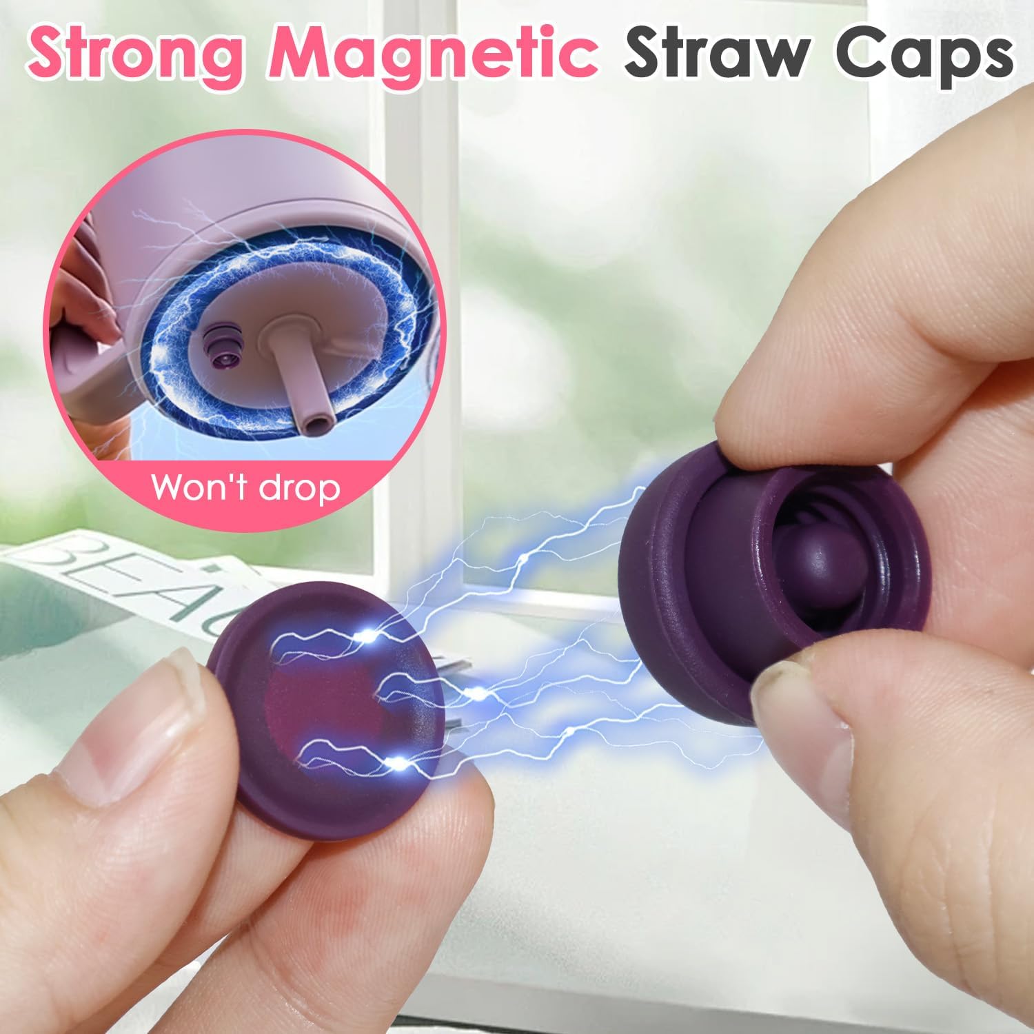 2 Pack Magnetic Straw Caps Compatible with BrüMate All Era and Stanley Tumblers, Silicone Straw Caps Toppers for Stanley Accessories, for All Cups with a Diameter of 9-12mm (Light purple) - Image 2