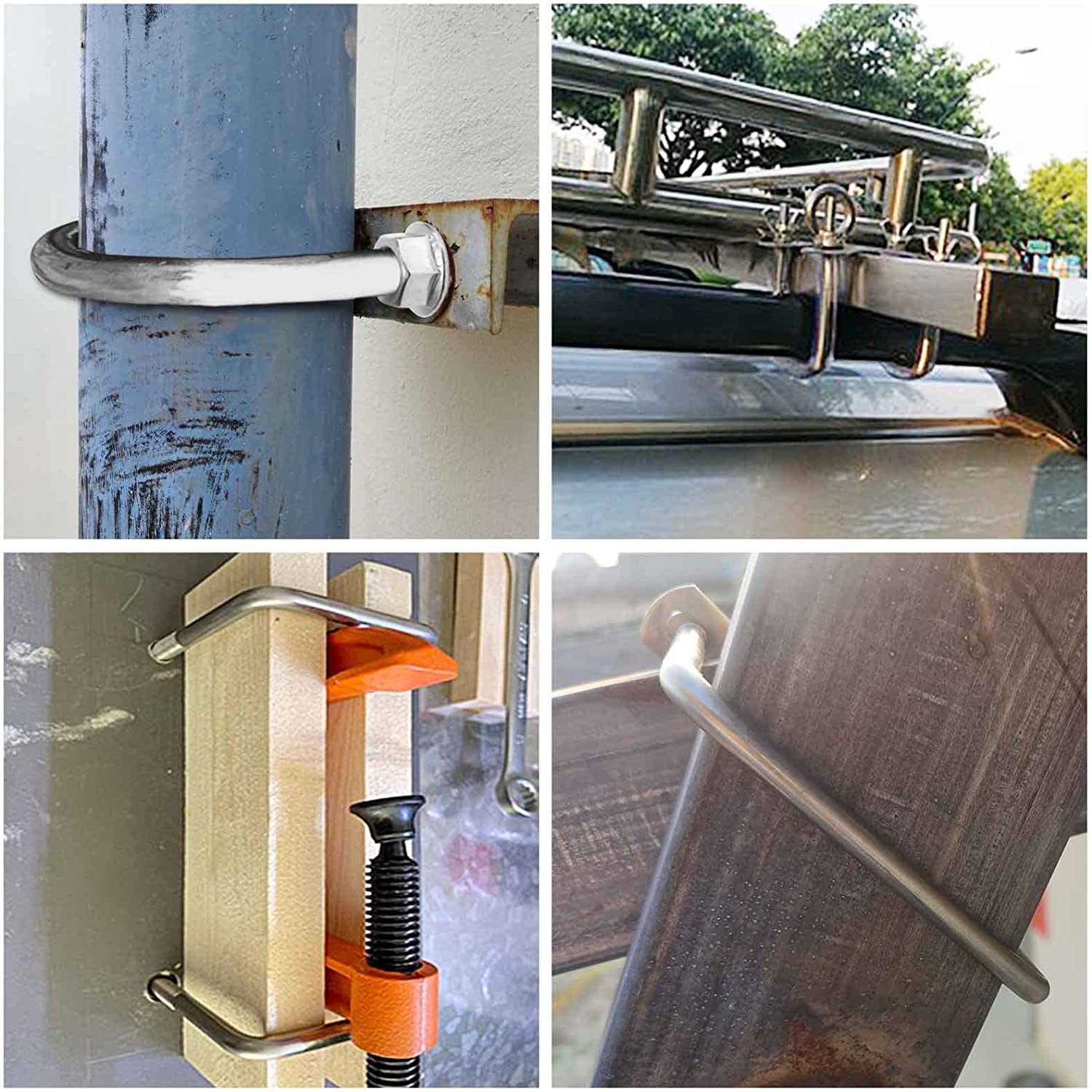 4 pezzi staffa a U, vite a U, fissaggio viti da stiro, viti quadrate in acciaio inox, bulloni a U robusti, con piastra del telaio, rondelle durevoli, per traino, auto, navi