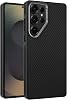 Teknoft Samsung Galaxy S25 Ultra için Karbon Serisi Ultra Güçlü Metal Tuşlu ve Lens Çerçeveli Darbe Emici Karbon Fiber Görünümlü Silikon Kılıf Siyah, Galaxy S25 Ultra