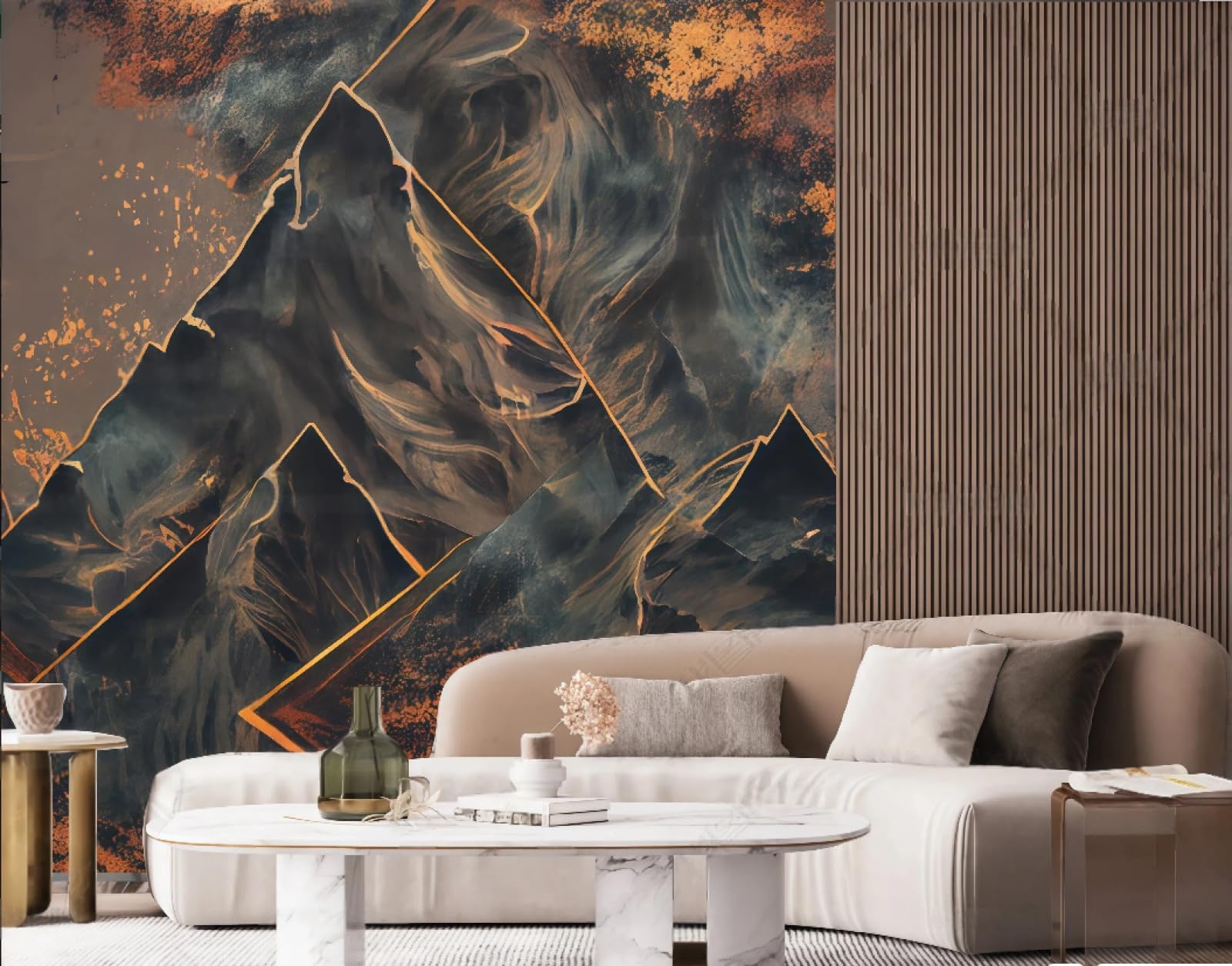 Tapeta nowoczesny abstrakcyjny krajobraz górski malarstwo pomarańczowy sofa tło TV fototapeta salon restauracja kawiarnia fototapeta, 3D, 150 x 105 cm