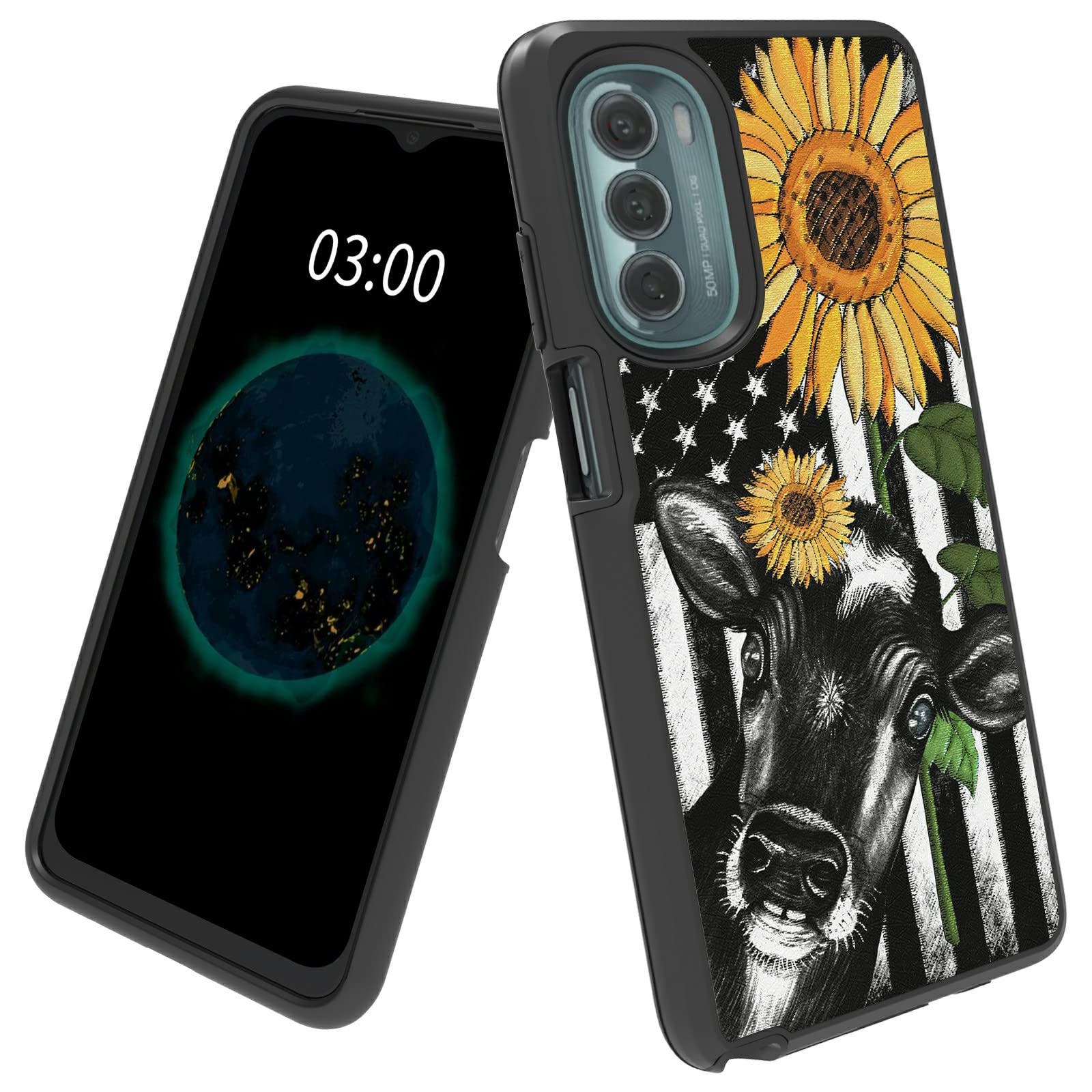 for Moto G Stylus 5G 2022 Case with American Flag Sunflower/Cow Pattern Design Dual Layer Hard PC + Soft TPU Shock Proof Protective Phone Case for Motorola Moto G Stylus 5G 6.8 inch 2022