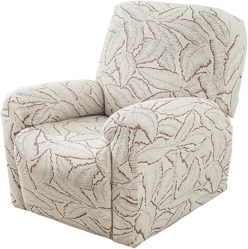 Recliner Chair Covers, Stretch Recliner Covers That Stay in Place 4 Pieces with Pocket Fitted Sofa Couch Cover Lazy Boy Chair Cover for Kids, Pet (Beige)
