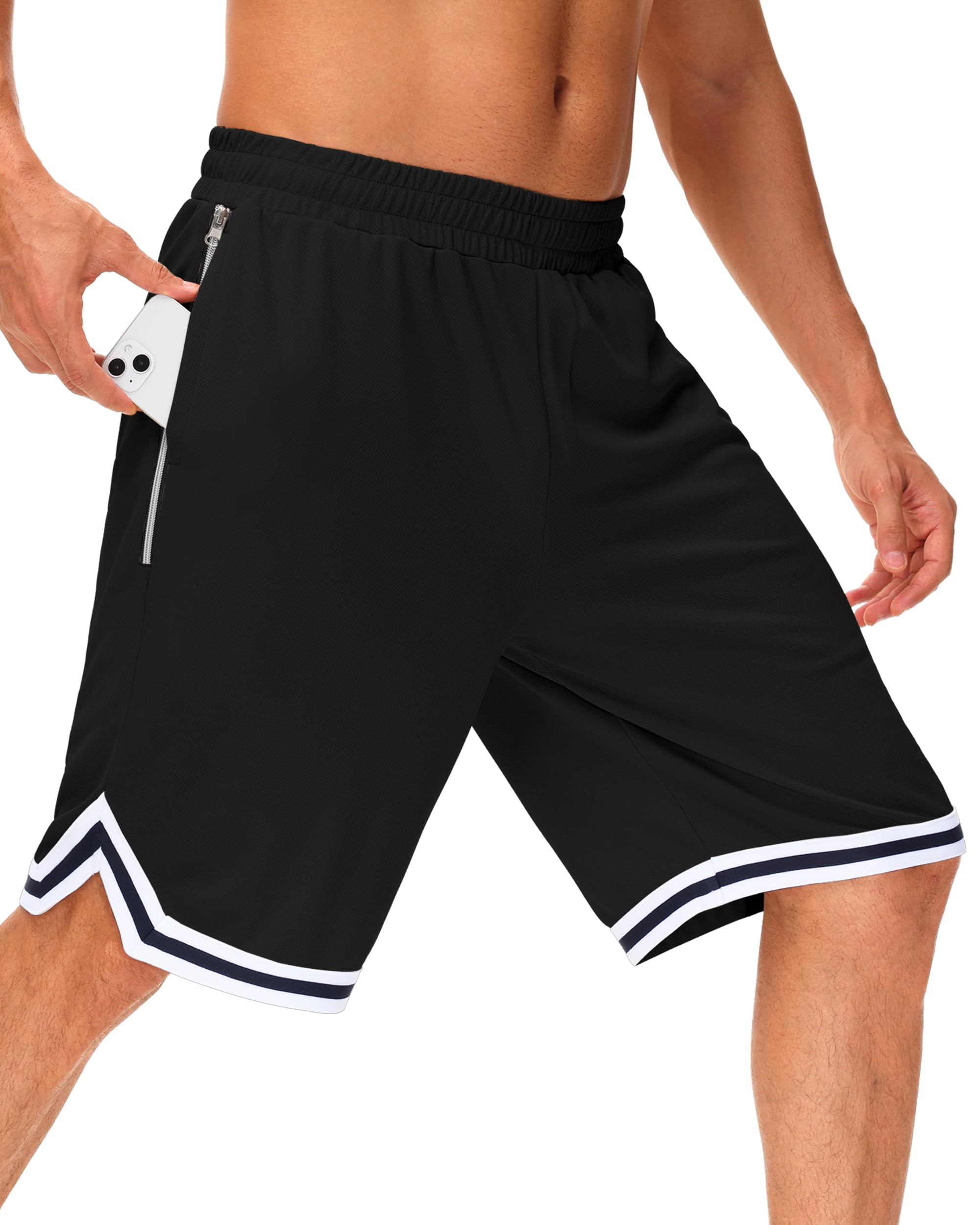 JWM Mens 11 Long Basketball Shorts - Below Knee Mesh Athletic Gym Workout Sport with Zip Pockets Quick