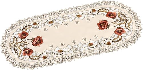 Miniatura 9 de Camino de mesa, diseño floral bordado de flores, mantel de poliéster para despedida de soltera, decoración de fiesta de boda (ovalado)