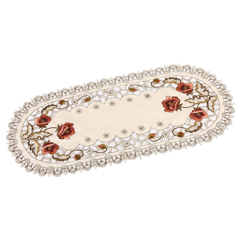 Table Cloth Europe Red Floral Elegant Table Cover Flower Hollow Embroidered Table Runner Exquisite Small Tablecloth Decorate For Wedding Banquet TV Cabinet Coffee Table(Oval)