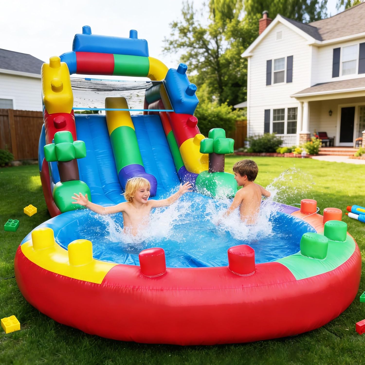 26FT(L) Commercial Grade Water Slide for Adults Kids (Double Slides&Big Water Pool),100% PVC Inflatable Adult Water Slide with 1100W UL Blower Great for Outdoor Backyard Fun,Block Party-26x12x14ft