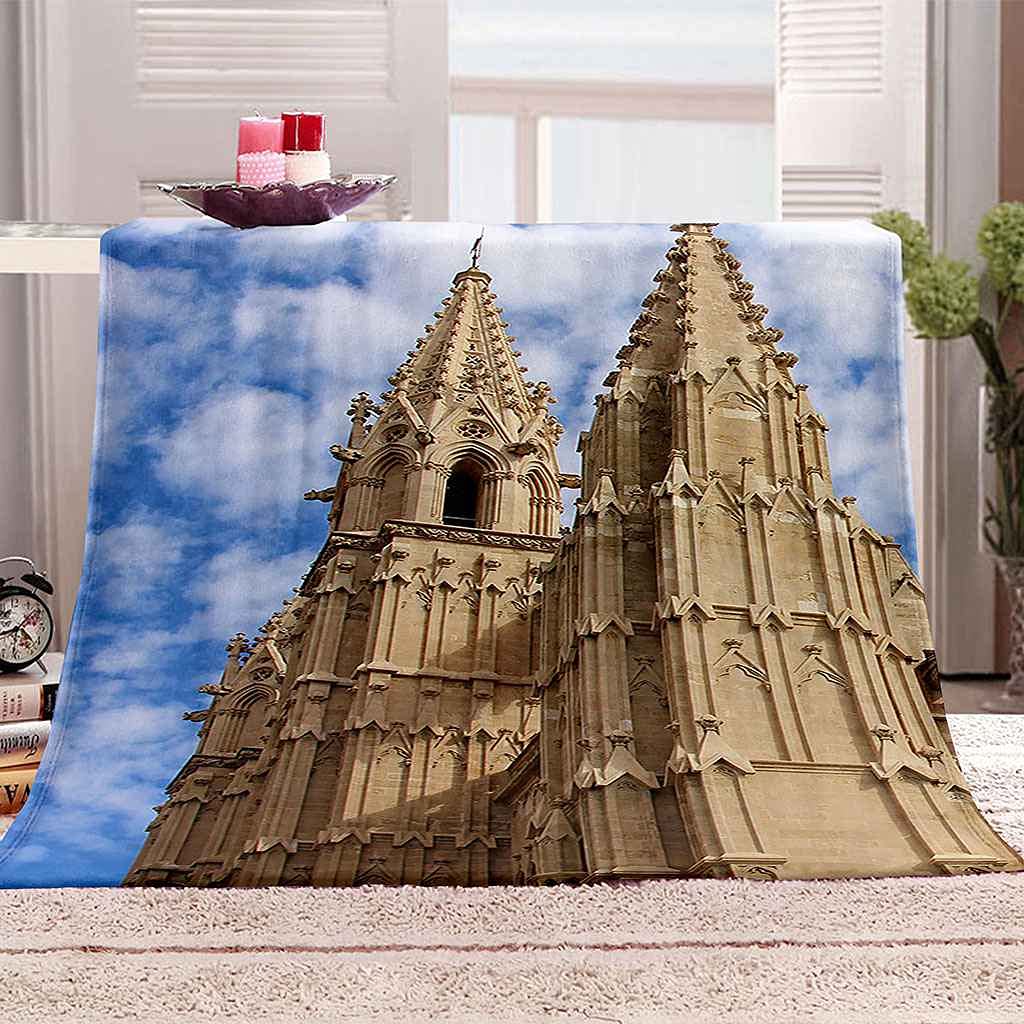 Couverture flanelle paysage 3D 150x200cm plaid microfibre doux pour lit
