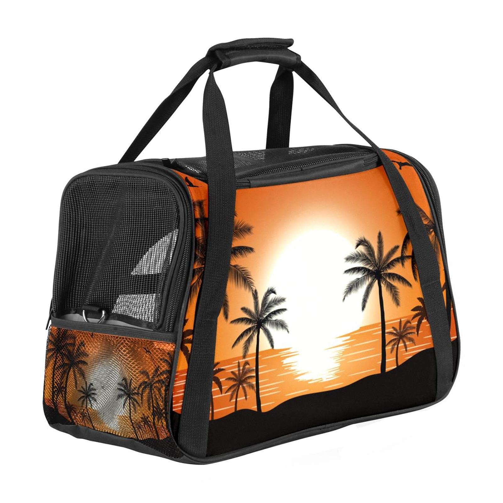 Sac de transport pour chat et chien cabine avion imprimé paume coucher de soleil