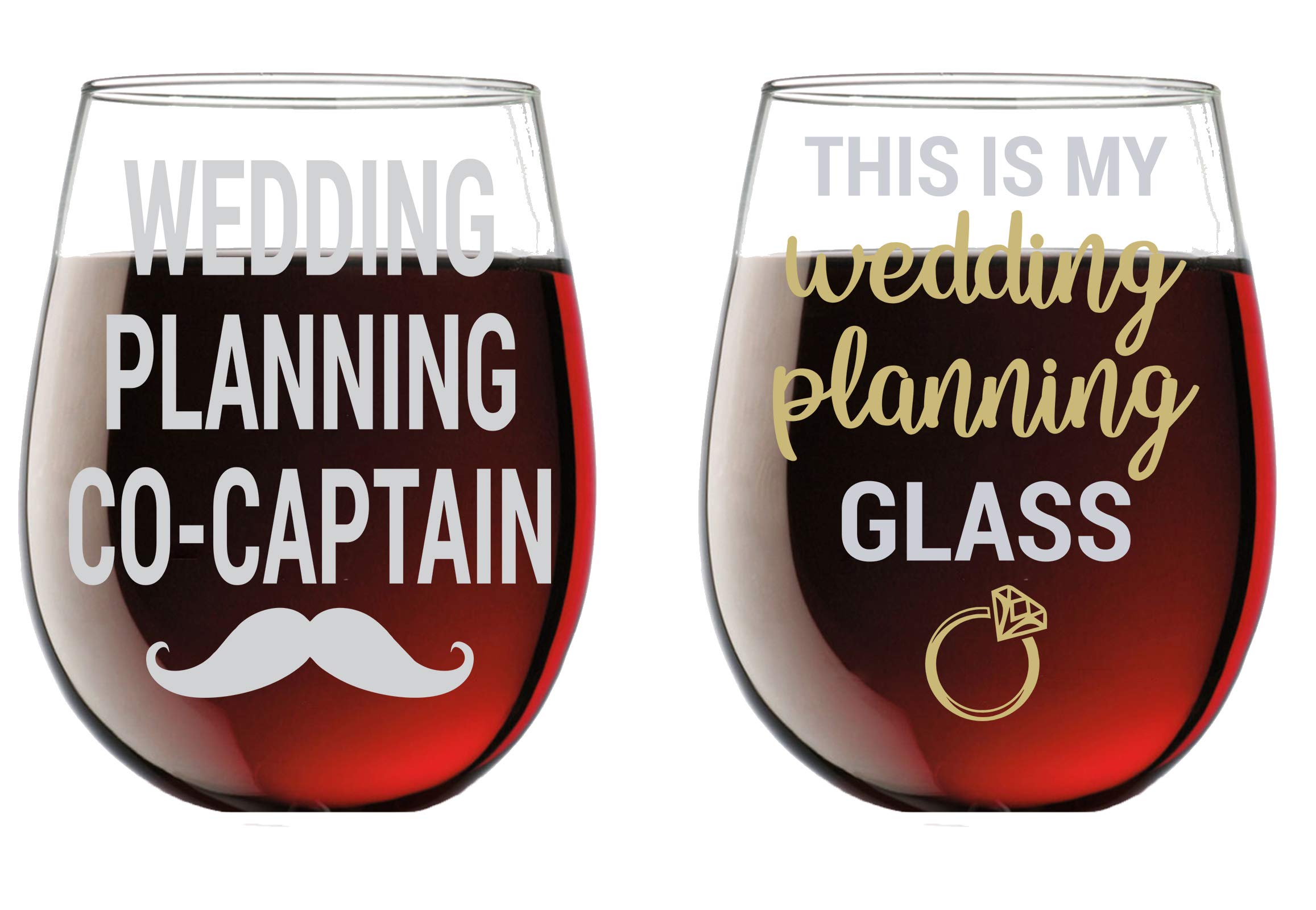 This is My Wedding Planning Glass/Planning Co-Captain - Funny 15oz Crystal Wine Glass - Stemless Wine Glass Couples Sets - Perfect idea for Bridal and Engagement Gifts