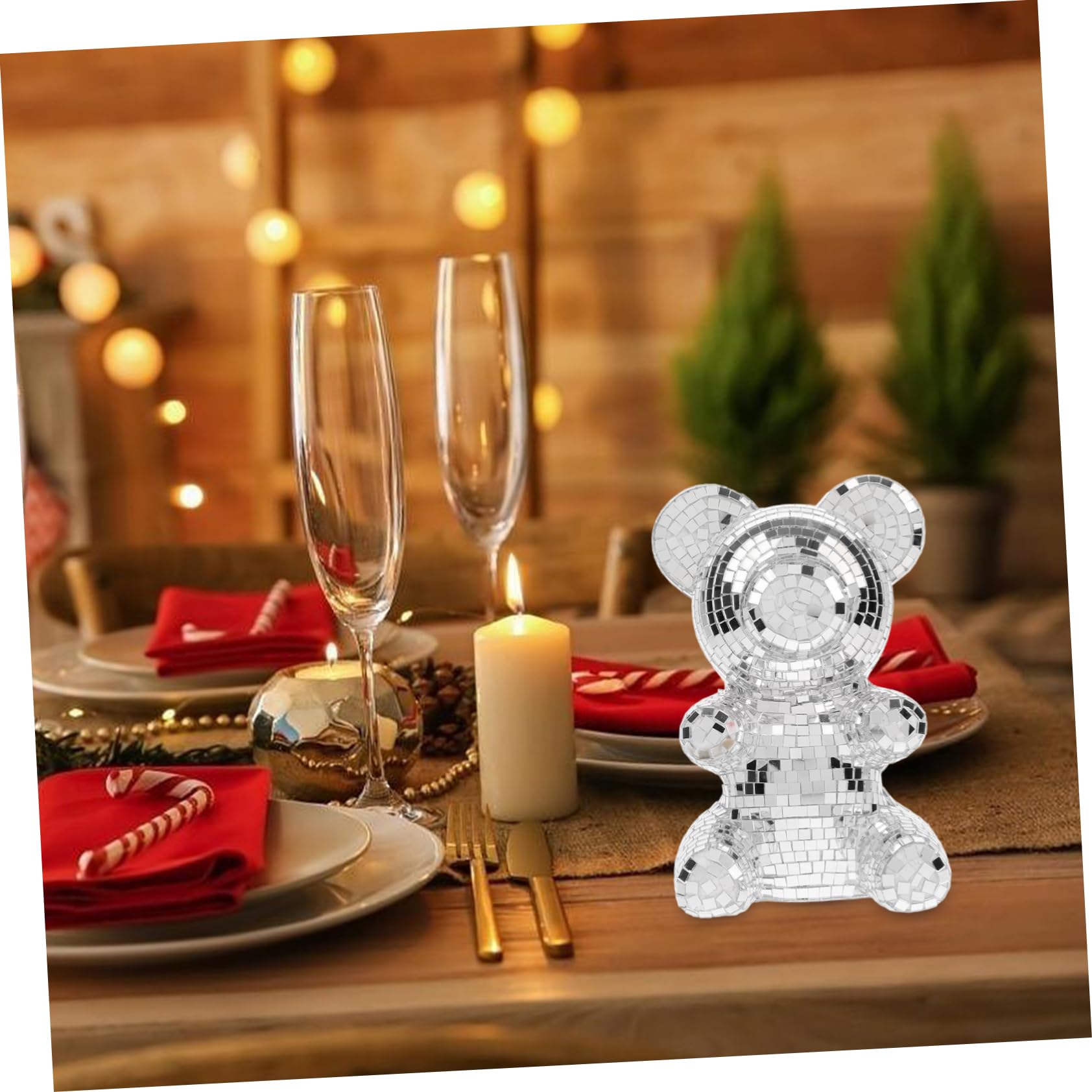 Cabilock Boule à Facettes Ours Décoratif Argenté en Écume et Verre, Miroir