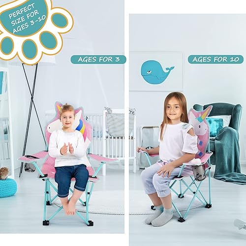 Miniatura 3 de KABOER Silla plegable de césped y camping para niños al aire libre con portavasos y bolsa de transporte, sillas de camping para niños para viajes al