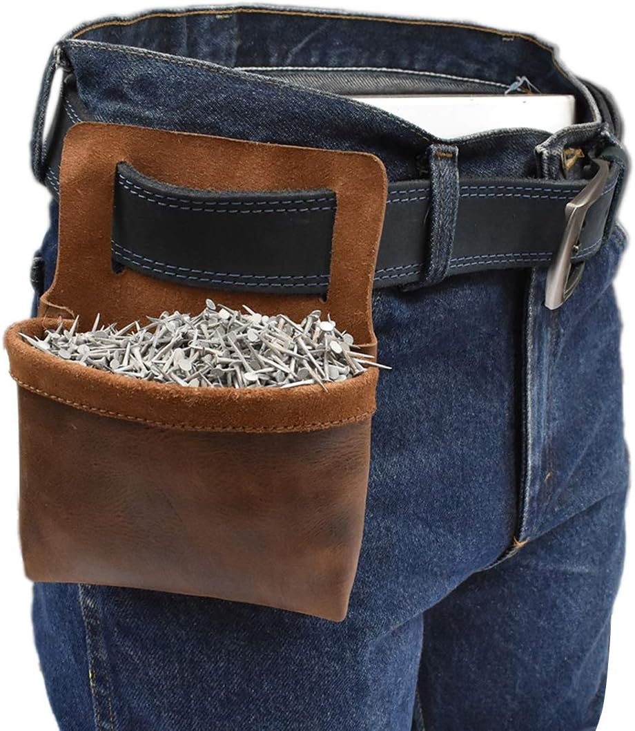 Hide & Drink, Leather Small Nail Holder, Hardware Pouch, Woodworker Essentials, Handmade Includes 101 Year Warranty :: Bourbon Brown