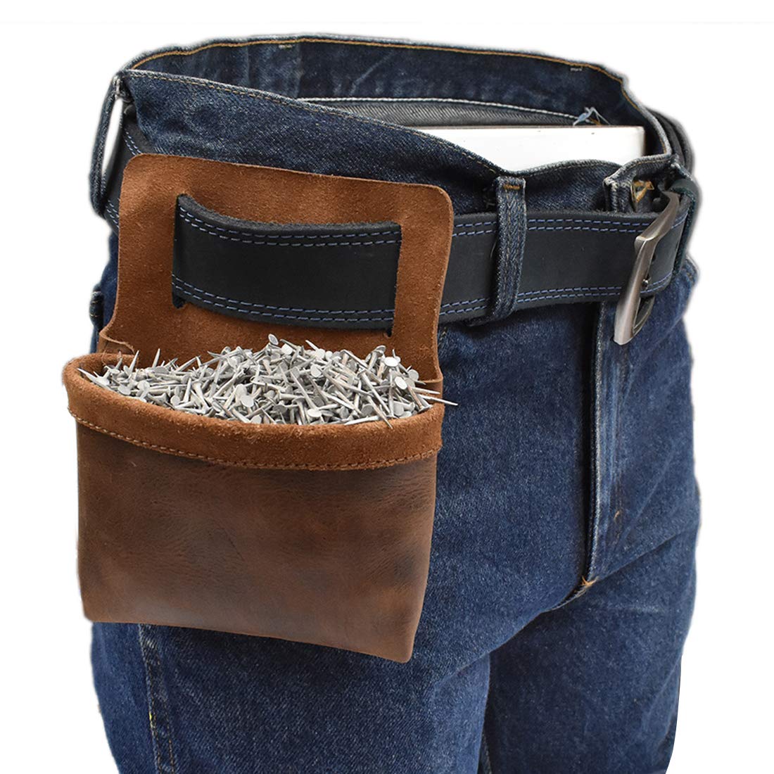 Hide & Drink, Leather Small Nail Holder, Hardware Pouch, Woodworker Essentials, Handmade Includes 101 Year Warranty :: Bourbon Brown