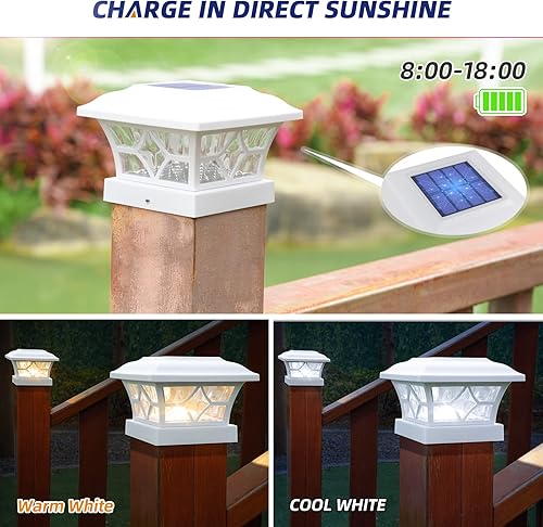 Miniatura 7 de APONUO Paquete de 8 luces solares para tapa de poste con batería de 1000 mAh, para vallas de 4 x 4, 5 x 5, 6 x 6, tamaño más grande y más duradero,