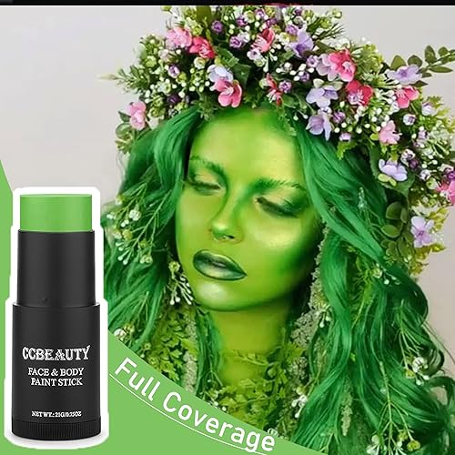 Miniatura 4 de CCBeauty Barra de pintura verde claro para la cara y el cuerpo, ojo verde lima negro para deportes, base del día de San Patricio, Goblin Hulk Shrek,