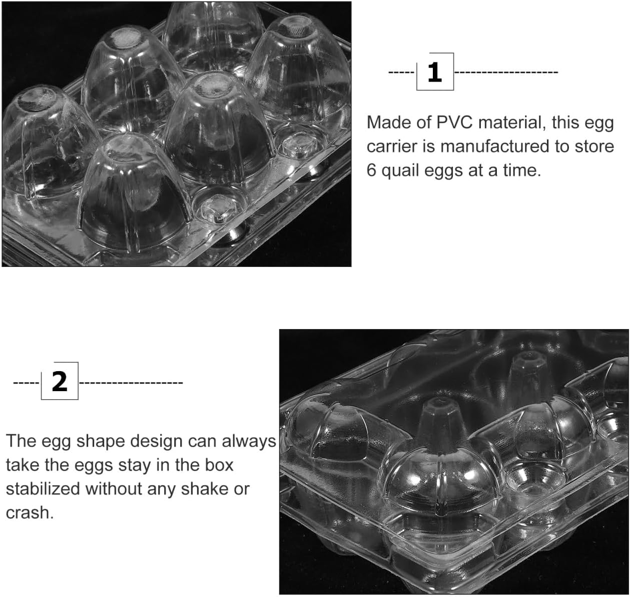 POPETPOP 50 Pcs Quail Egg Cartons, 6 Grids Clear Small Egg Storage Holders
