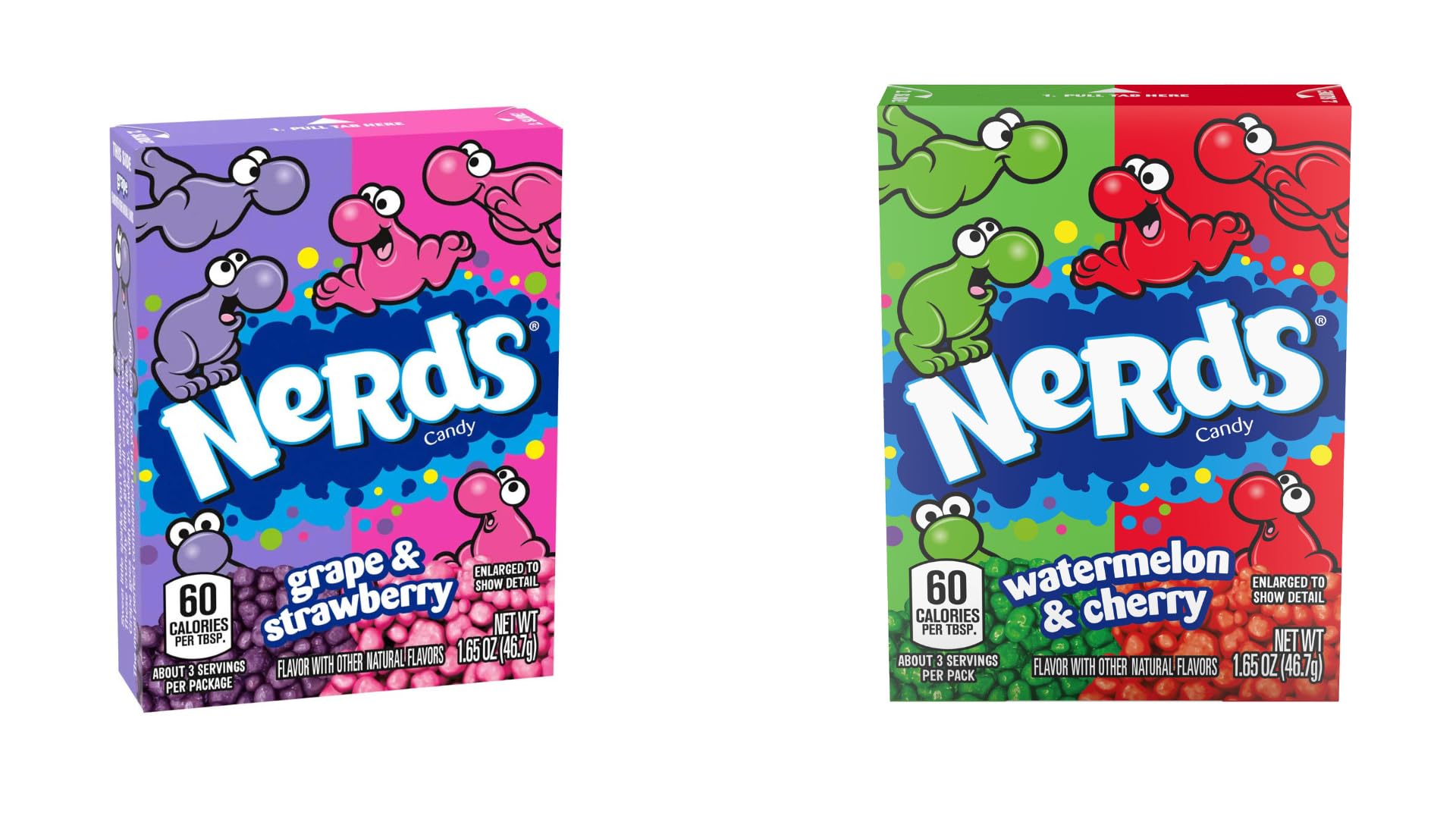 Nerdss Candy Combo - 1pc Strawberry/Grape and 1pc Watermelon/Cherry - 46g Each - Bursting with tangy goodness in each box!