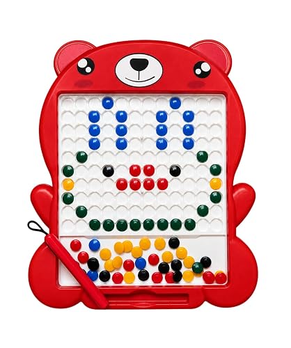 Magnetic Drawing Board for Kids with 80 Beads & Pen | Big Size Educational Doodle Board | Preschool Learning & Fine Motor Skills Toy for Toddlers (Red)