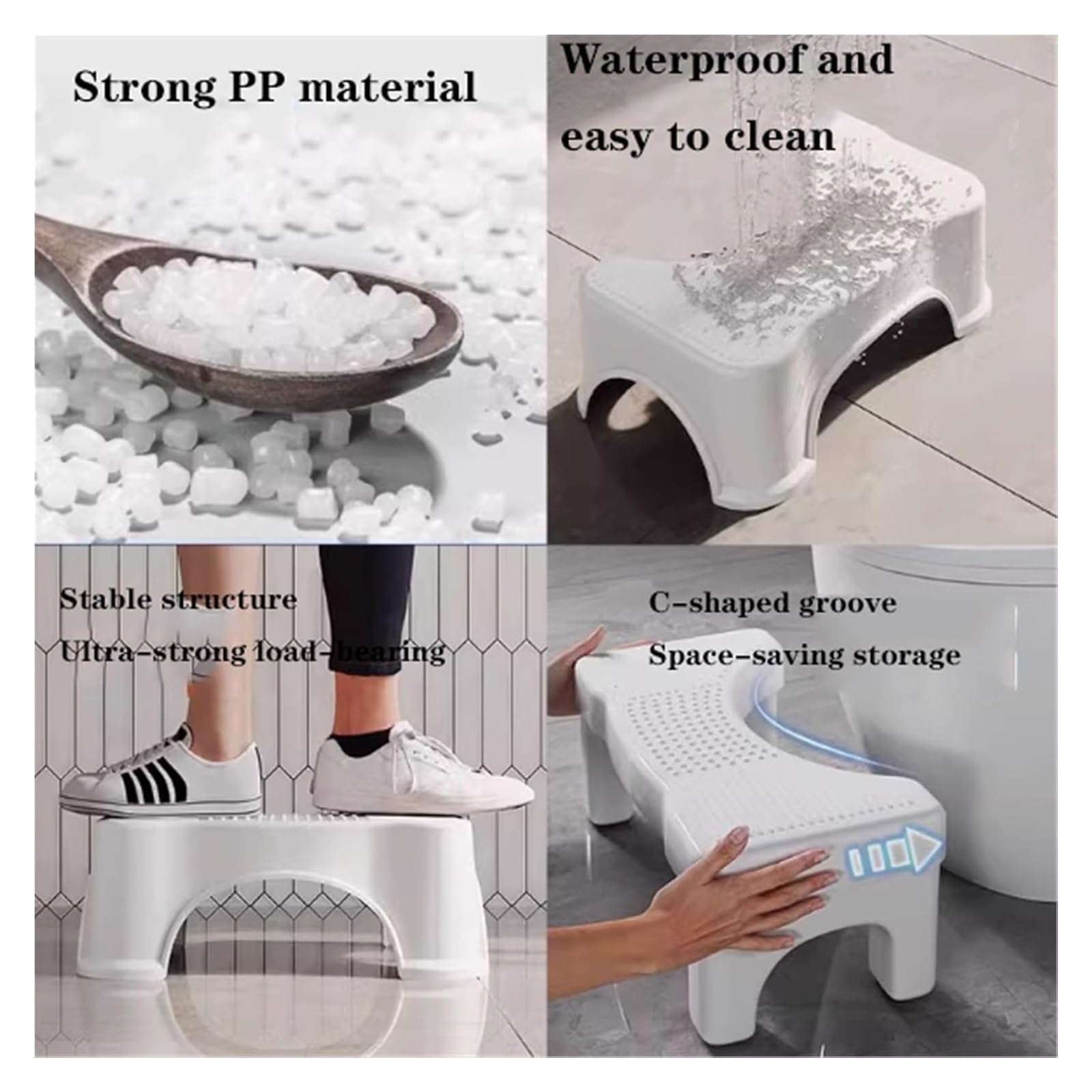 Sgabello per WC, For adulti Poggiapiedi antiscivolo resistente for bagno Sgabello for cacca in plastica Migliora la postura e il comfort Capacità 300 libbre