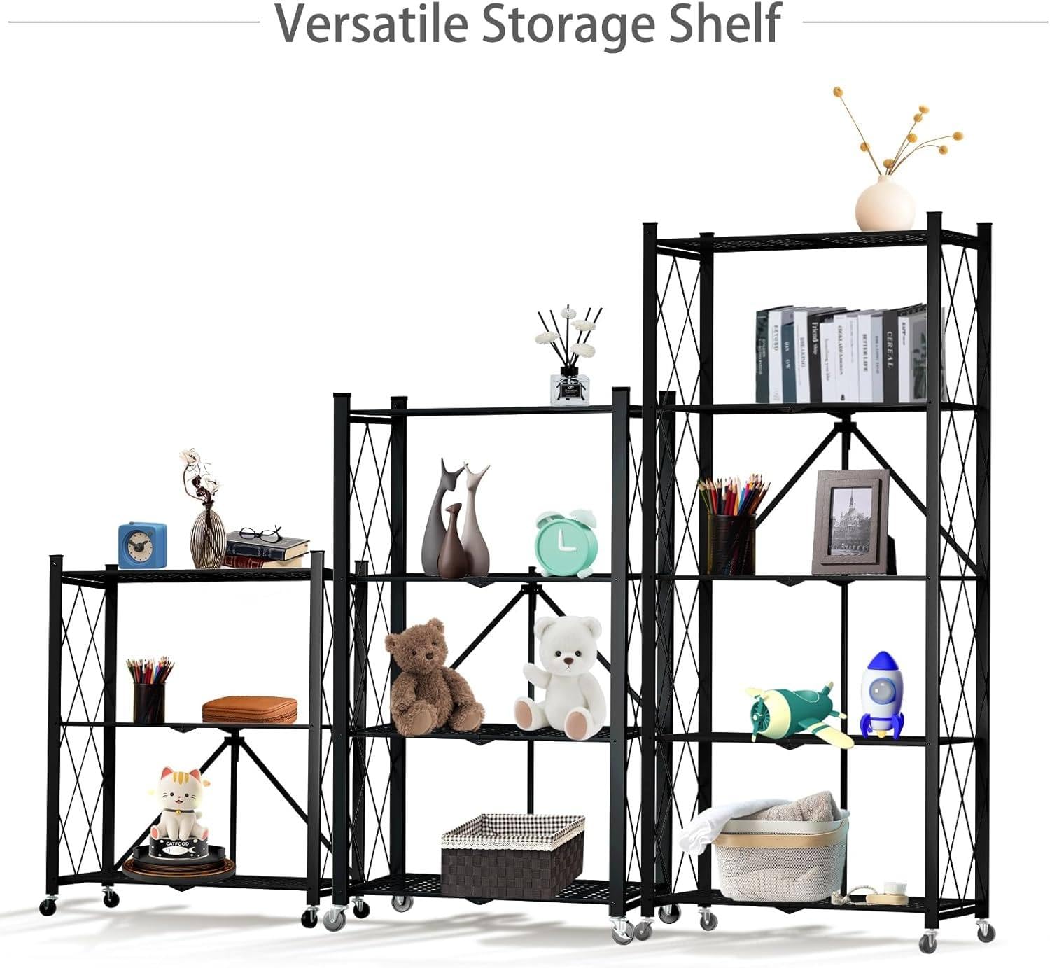 Scaffale di Stoccaggio Metallico Pieghevole a 5 Livelli con Ruote