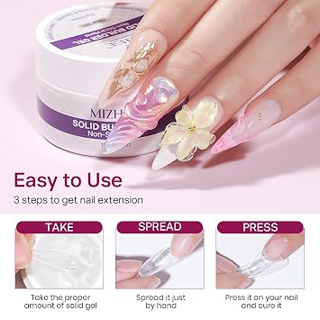 MIZHSE Solid Builder Gel for Nails, Non-Sticky Clear White Pink 3D Nail Art | Sculpting Building Hard Gel with Dual Form Silicone Pen for Carving Patterns Decoration Nail Art Manicure Home DIY