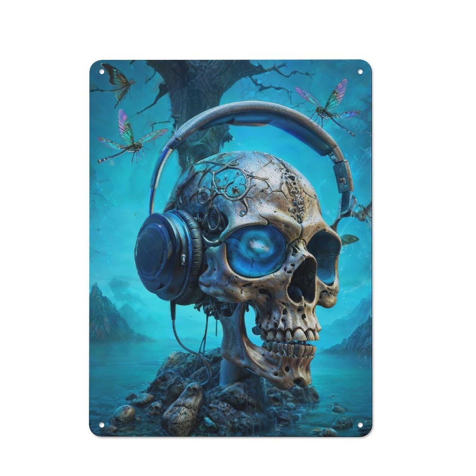 Junmoney Rad Nightshade Music Skull Metal Plaque 40X30cm With For Hallway Wall, Retro Decor, For Themed Interiors In Hallways And Entrance Areas
