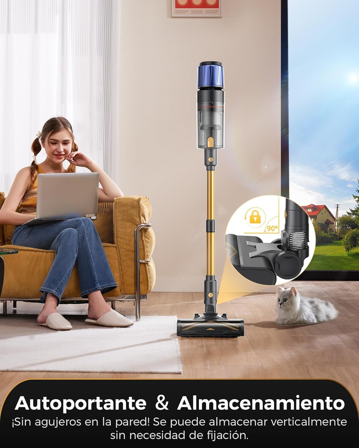 Proscenic P15 Aspiradora sin Cable 55kPa/70Mins, Aspiradora Escoba Vertical Potente con Pantalla Táctile LED, Antienredo y Modo Automático para Suelos/Alfombras/Pelo de Animales
