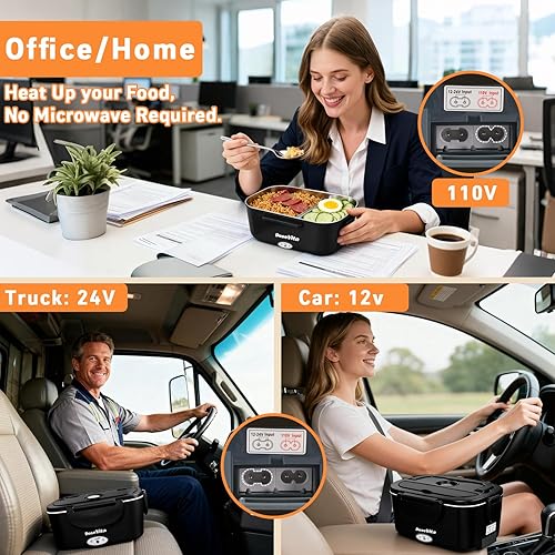 Miniatura 4 de Fiambrera eléctrica para adultos, lonchera térmica de 80 W, 1.5L, acero inoxidable 304, calentador de alimentos portátil, 1224110 V, lonchera