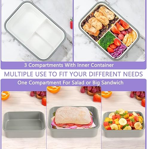 Miniatura 6 de LOVINA Cajas Bento para adultos  Contenedor de almuerzo Bento de 37.2 fl oz para niños con cuchara y tenedor  Tamaño perfecto duradero para comida