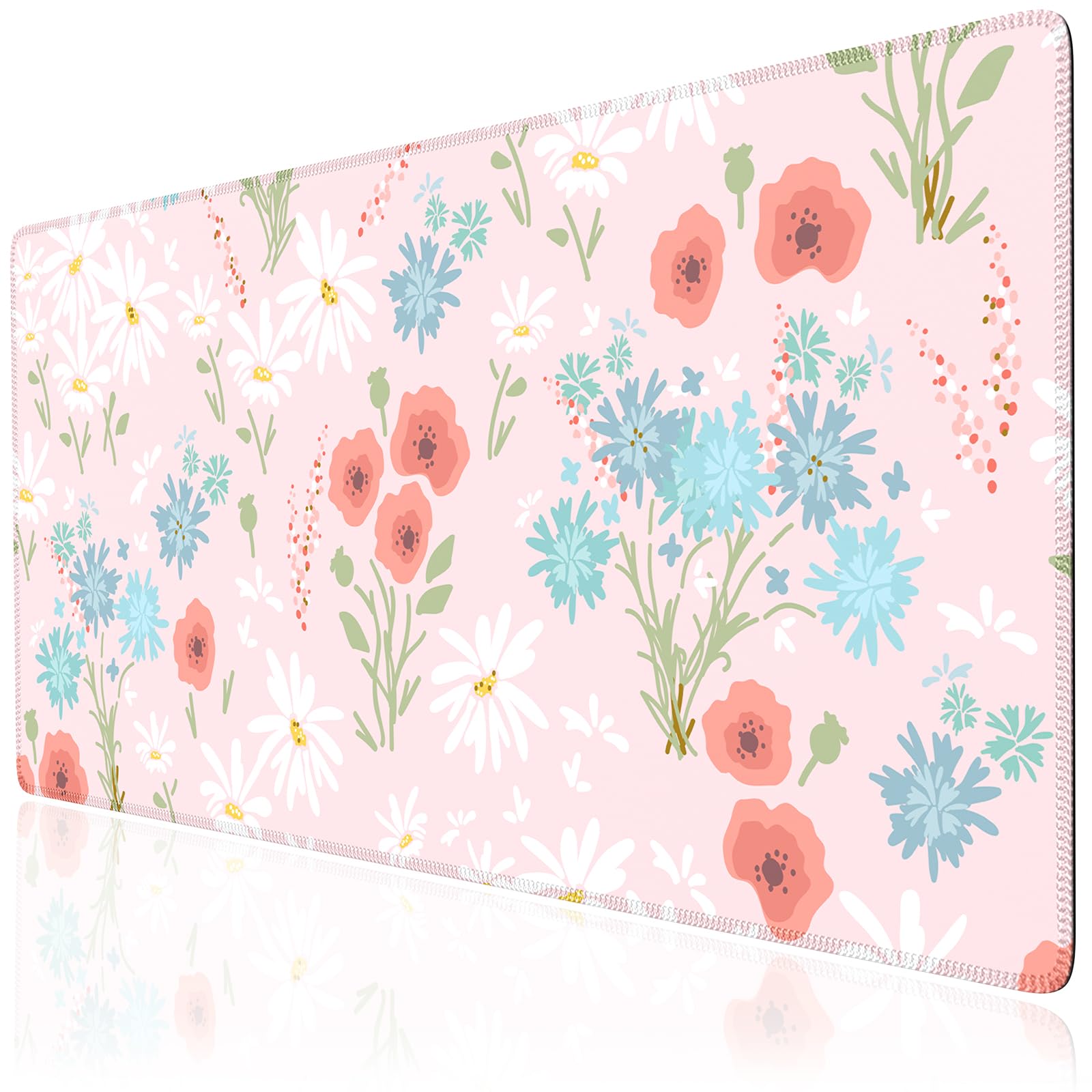 Anyshock Pink Desk Matt for Desktop, Large Mouse Pad for Desk, Computer Desk Mat with Smooth Surface, Mouse and Keyboard Pad for Gaming Office Home Girly 35.4'' x 15.7'' (Floral)