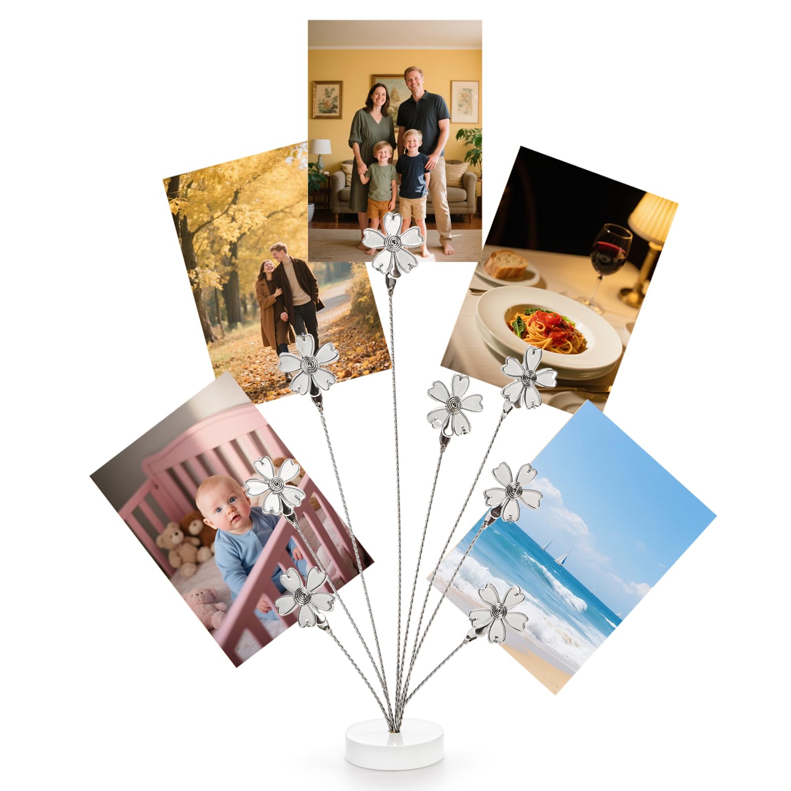 Hacaroa Photo Tree Holder with Clips, 8-Branch Gift Card Holder Christmas Money Family Tree Picture Stand for Greeting Cards, Memos, Notes, Wedding, Graduation, White Sakura