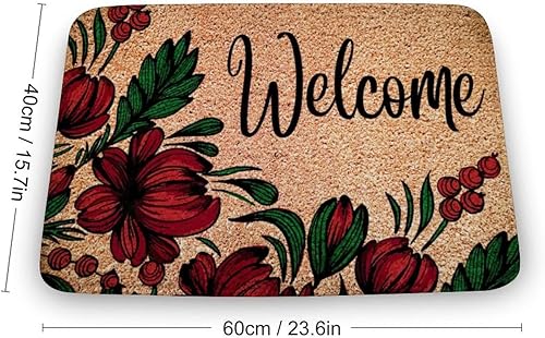 Miniatura 3 de Tapete de bienvenida floral escarlata, tapete con temática de flores rojas, decoración de primavera, tapete de puerta delantera, decoración del