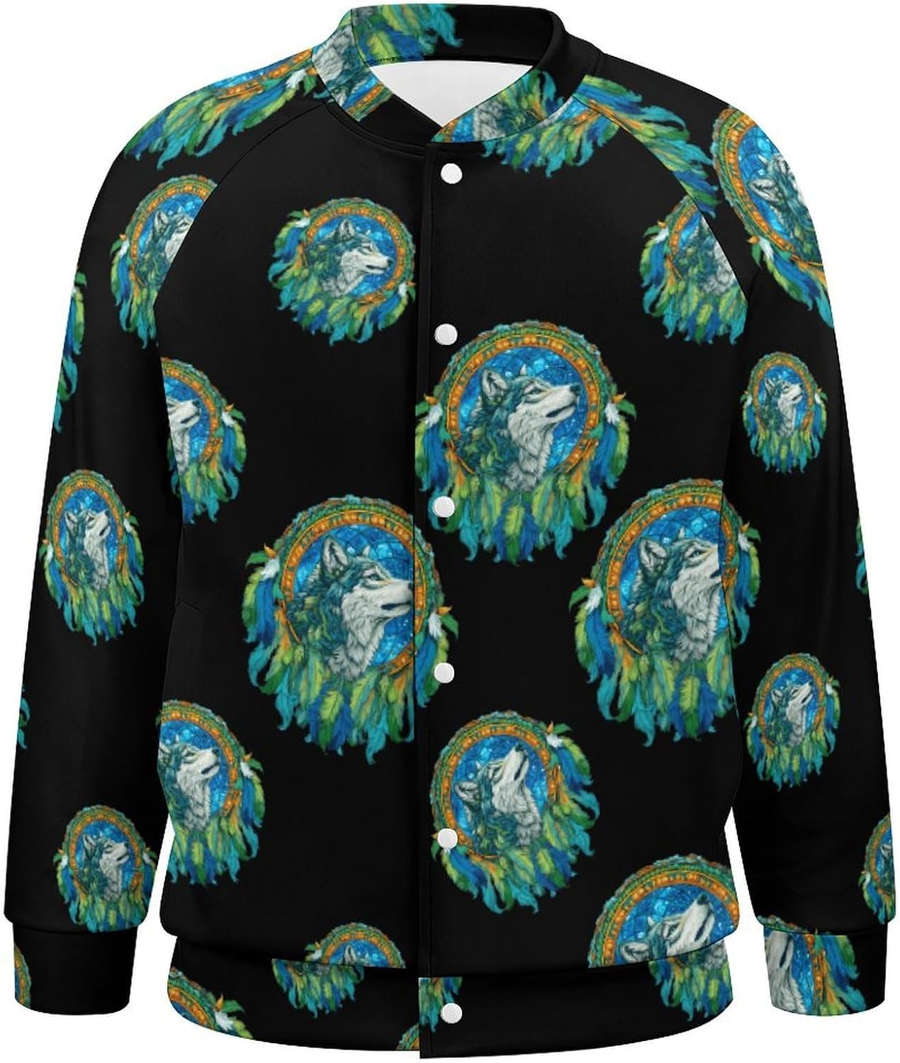 Dreamcatcher1 Wolf Men's Baseball Bomber Lightweight Jacket Casual Coats Streetwear