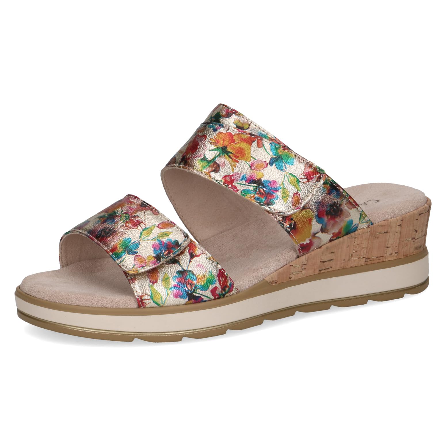 Caprice women's wedge sandal in leather, Metallic (FLOWER METAL.), 3.5 UK
