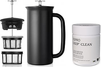 ESPRO P7 French Press 32oz Black + Cleaning Powder