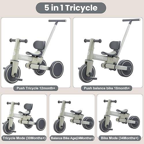 Miniatura 2 de Bobike Triciclo 5 en 1 para niños pequeños de 18 meses a 5 años, bicicleta para niños pequeños, triciclo para niños con mango de empuje y respaldo,