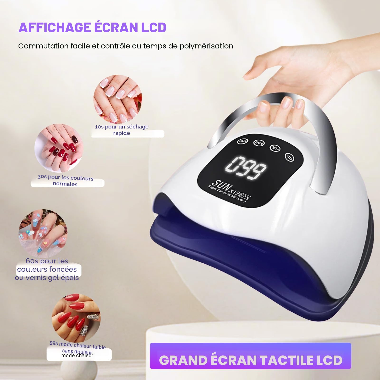 Lampe à ongles LED UV 320 W Séchoir à ongles gel avec 72 perles de lampe, écran tactile, 4 minuteries et capteur automatique, idéal pour salon de beauté, sèche-ongles pour
