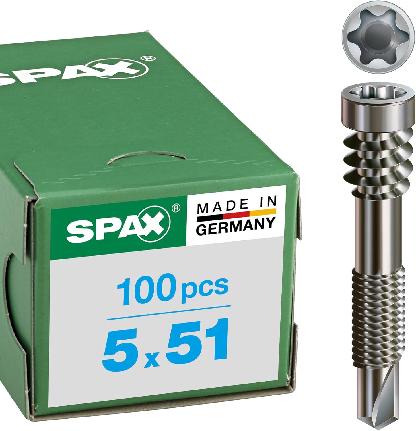 SPAX 557000500513 Profile Drill Screws 5.0 X 51 TX25 A2 Stainless Steel Pack of 100 Silver