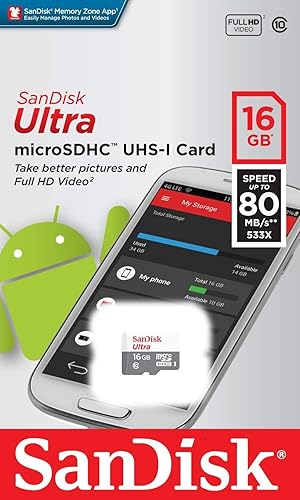 Miniatura 2 de SanDisk Micro SDHC Ultra (paquete de 5) Tarjeta de memoria flash MicroSD TF 16GB 16G Clase 10 SDSQUNB-016G Bundle con todo menos lector de tarjetas