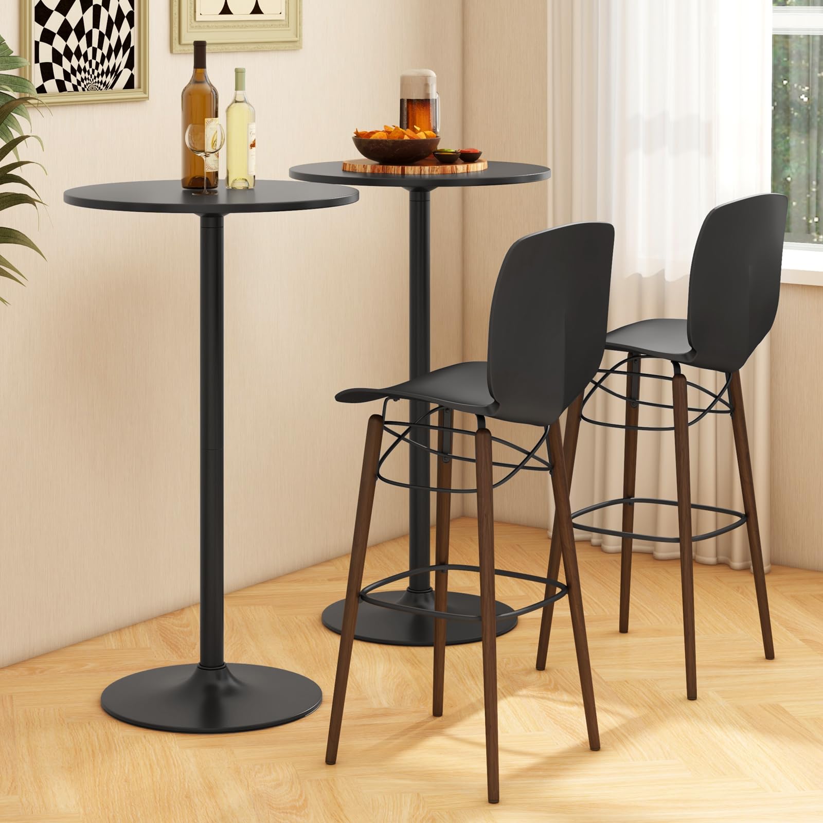 RELAX4LIFE Table Bar Ronde Haute, Table Haute Mange Debout, Hauteur Réglable 100/56 CM, Base en Métal, Style Moderne, Montage Facile, pour Bistrot, Café, Bar, Dia.60 CM (Noir,2)