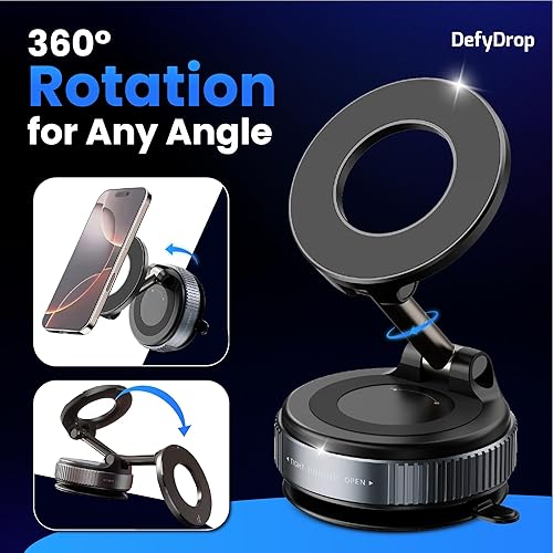 Miniatura 3 de DefyDrop - Soporte magnético al vacío para teléfono para automóvil imanes potentes y bloqueo seguro Soporte ajustable de 360 para tablero y