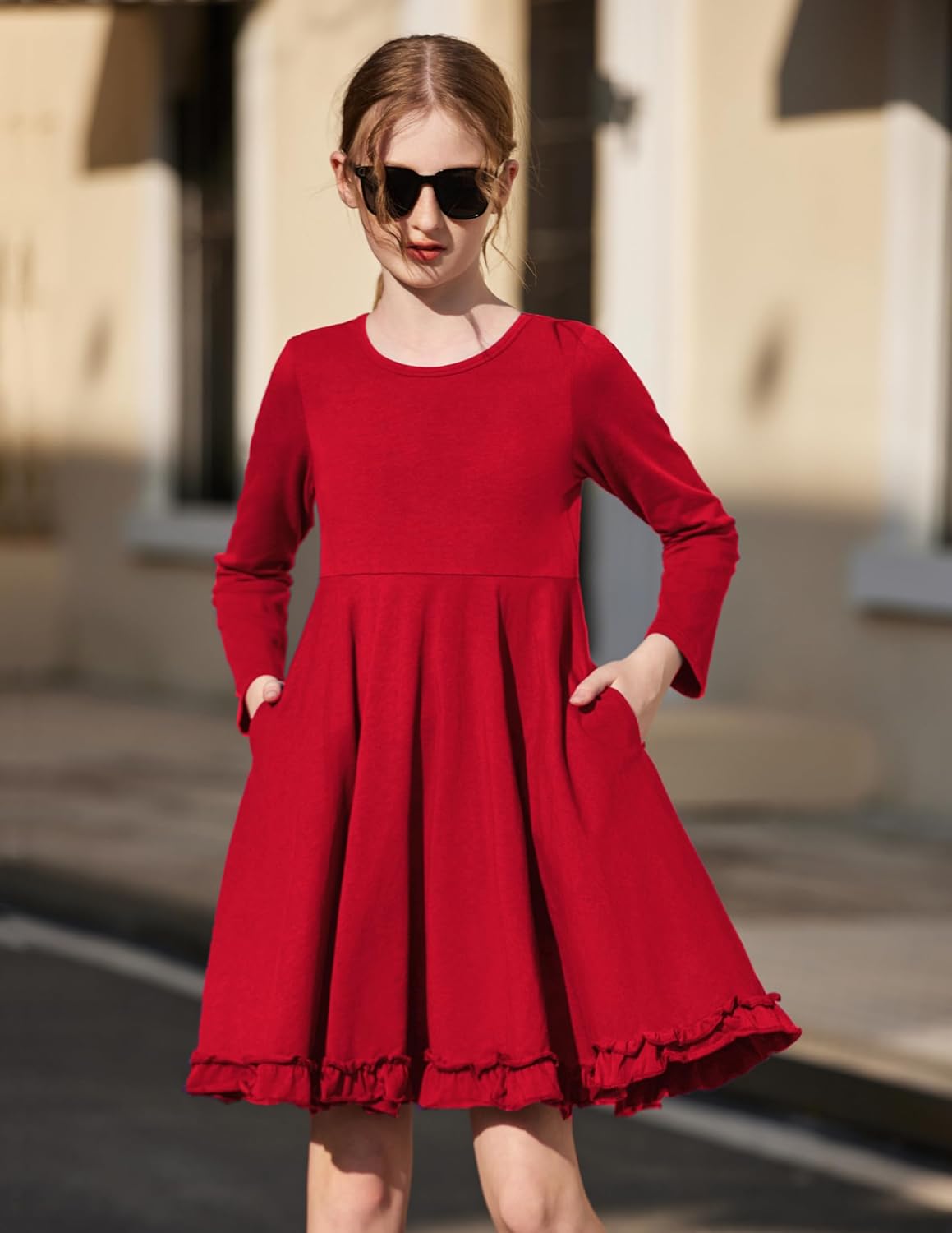 Arshiner Girls Dress Long Sleeve A Line Twirly Skater Loose Casual/Party Dresses with Pocket - Image 2