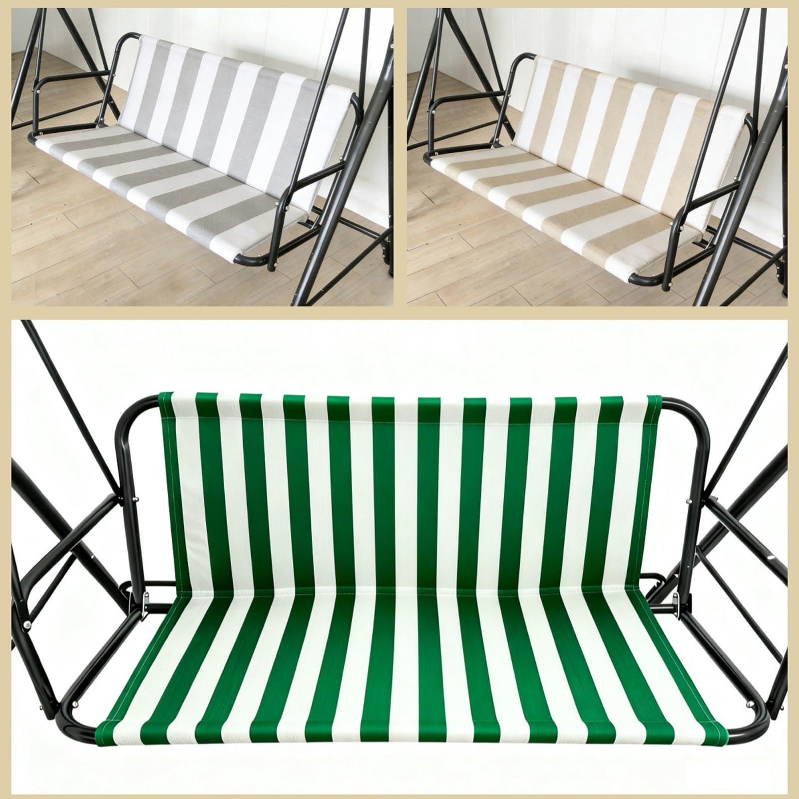 Housse de Coussin pour balancelle 2 ou 3 Places, Housse de Rechange imperméable pour Chaise et Banc, Housse de Siège ​pour Balancelle de Jardin, Tissu Oxford 600D,Green White,120x47x47cm